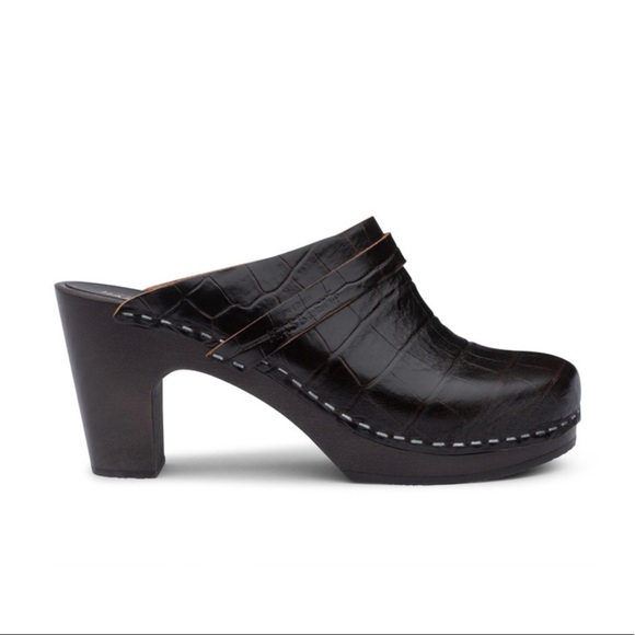 SWEDISH HASBEENS Slip In Brown Crocodile Clog - Women’s Size 37 (= Size 7) NEW - Picture 1 of 13
